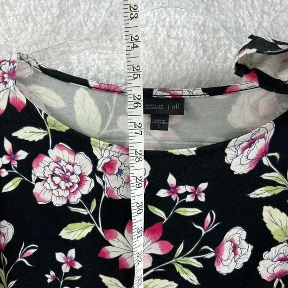 J. Jill Wearever Collection L Black Floral Print Dress 3/4 Sleeve Hiking Lagon - Picture 8 of 12